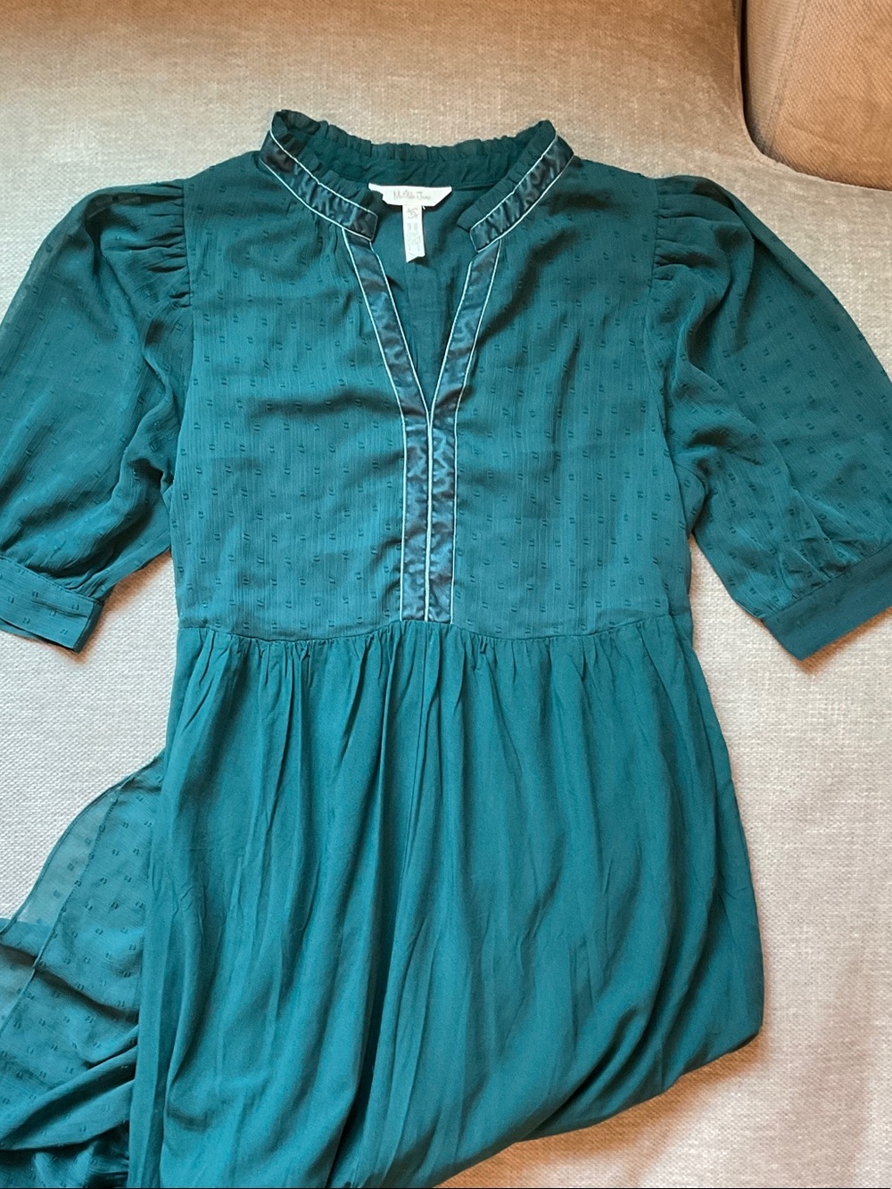 Matilda Jane Opening Night Clip Dot Green V-Neck Tiered Midi Dress